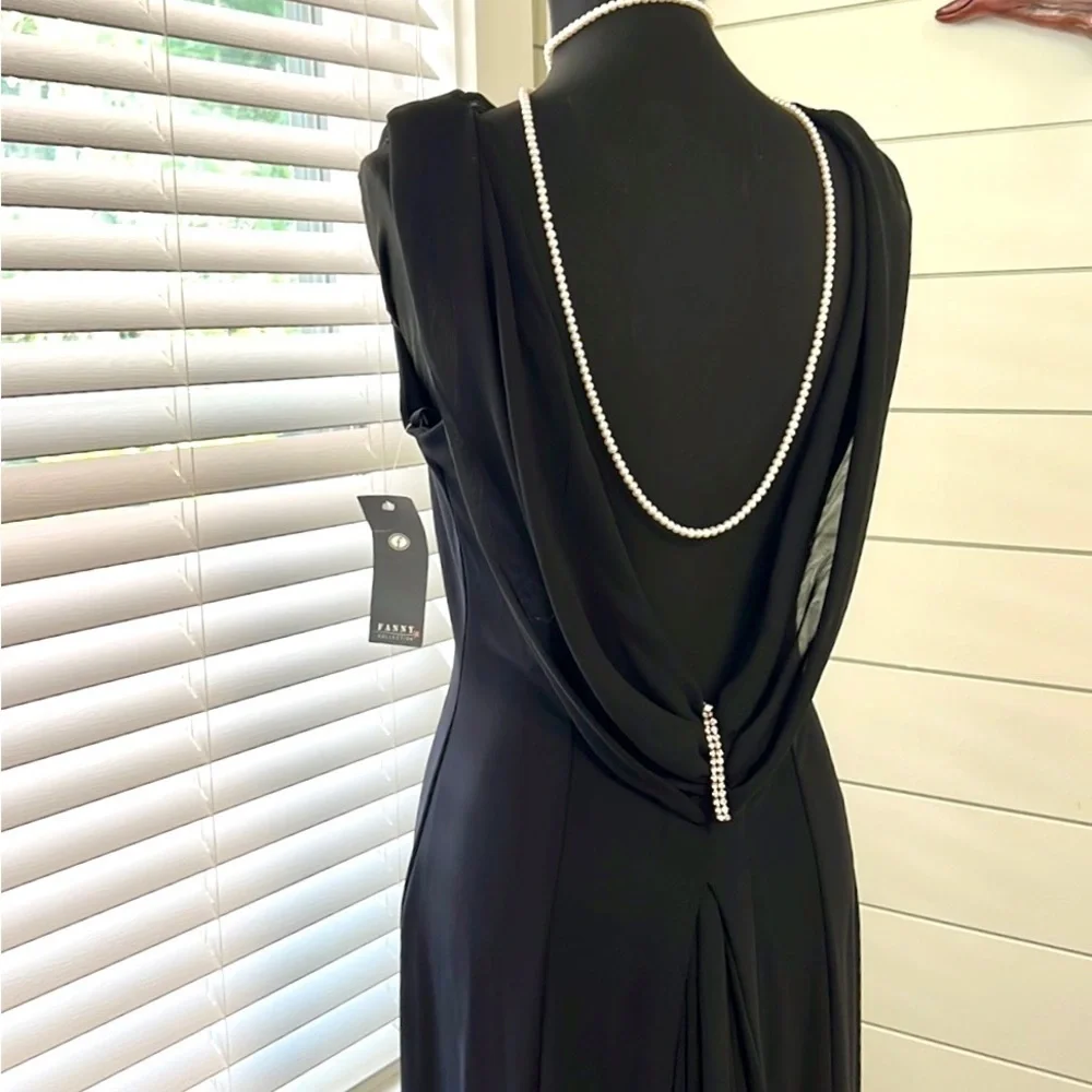 NWT, VTG Fanny Collection, Black,Draped Open-Back,Fishtail Evening Gown,Size 10